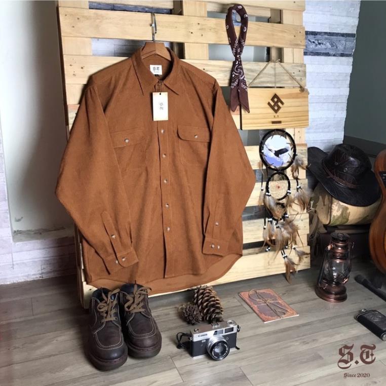 Áo sơ mi nhung tăm unisex S.T vintage, cổ điển, retro, bụi bặm -)(*