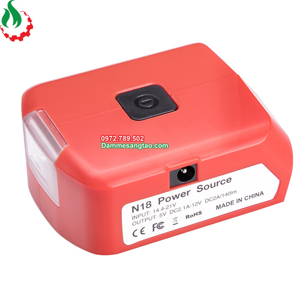 Đế chuyển pin milwaukee 18V cổng sạc điện thoại và DC 12V