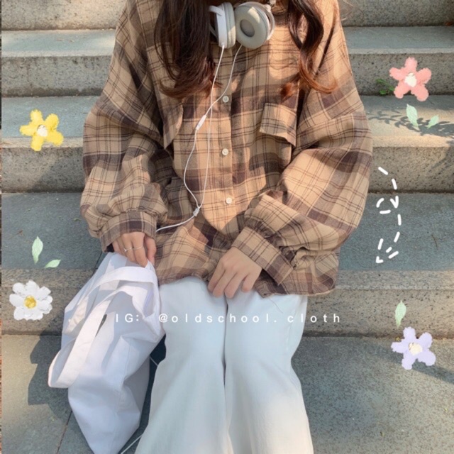 [ Mã WASTAPR giảm 10K đơn 50K] Áo sơ mi kẻ dài tay vintage dáng thụng | BigBuy360 - bigbuy360.vn