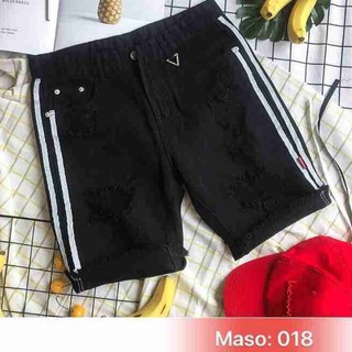 Quần short jean đen phối sọc trắng cao cấp 018