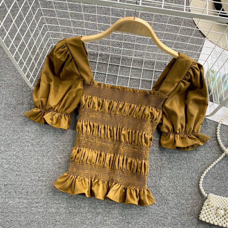 Áo cổ vuông croptop Quảng châu chun sau