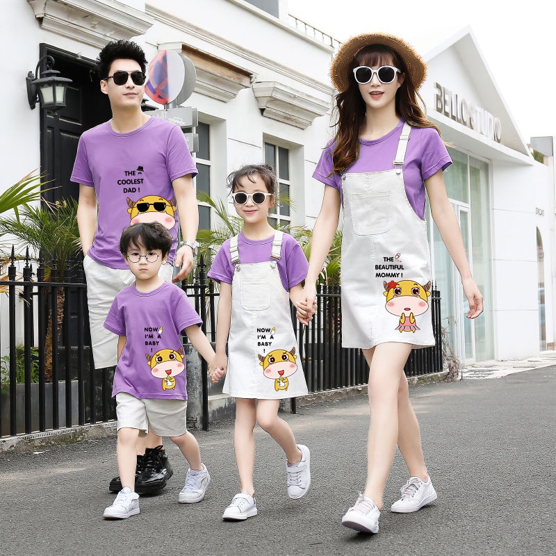 Set Áo Thun Ngắn Tay + Váy Yếm Thời Trang Mùa Hè Mới Cho Mẹ Và Bé