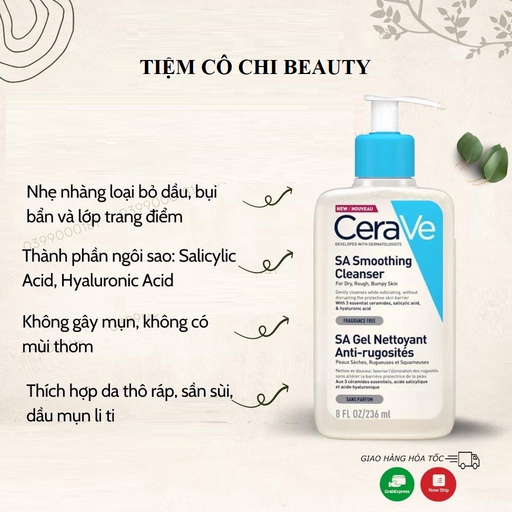 Sữa rửa mặt Cerave 236 - 473ml  cho da dầu da khô ngừa mụn ẩn nhạy cảm dịu nhẹ