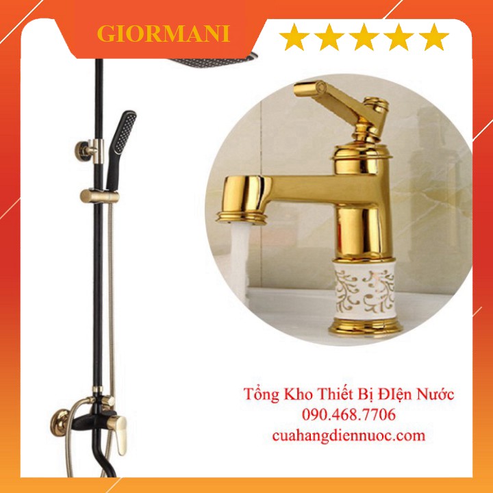 Combo bộ sen cây tắm nóng lạnh kèm vòi chậu lavabo vang đen cao cấp SC09-SNL23