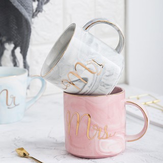 Cốc đôi vân đá Marble MR và MRS dành cho các cặp đôi quà Valentine sinh nhật hay Giáng sinh