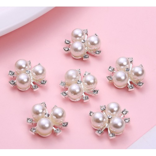 D31 - 10 Center phụ kiện handmade tròn đính trai màu bạc