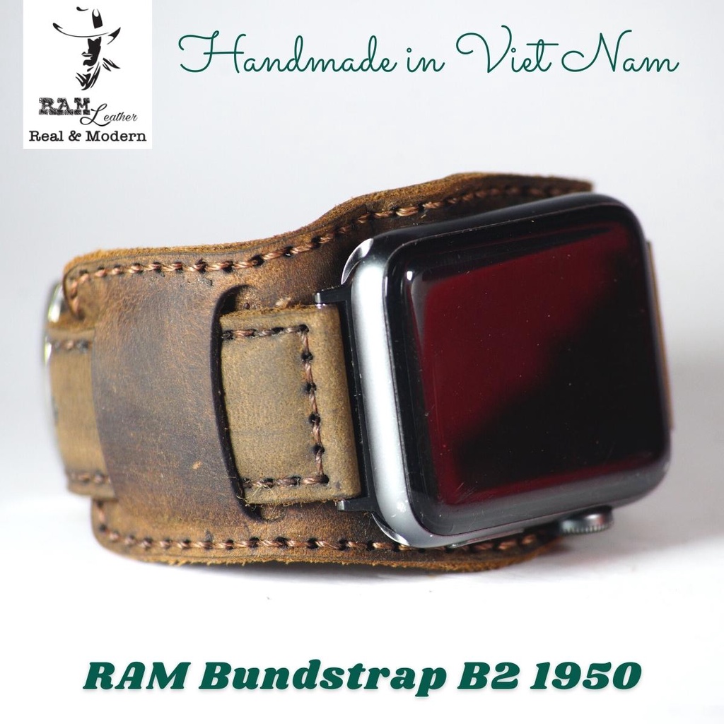 Dây Đồng Hồ Da Thật RAM Leather cho Apple Watch , Iwatch , Iphone Watch Bundstrap B2 Quân đội Da Bò Nâu Đất  Bền Đẹp