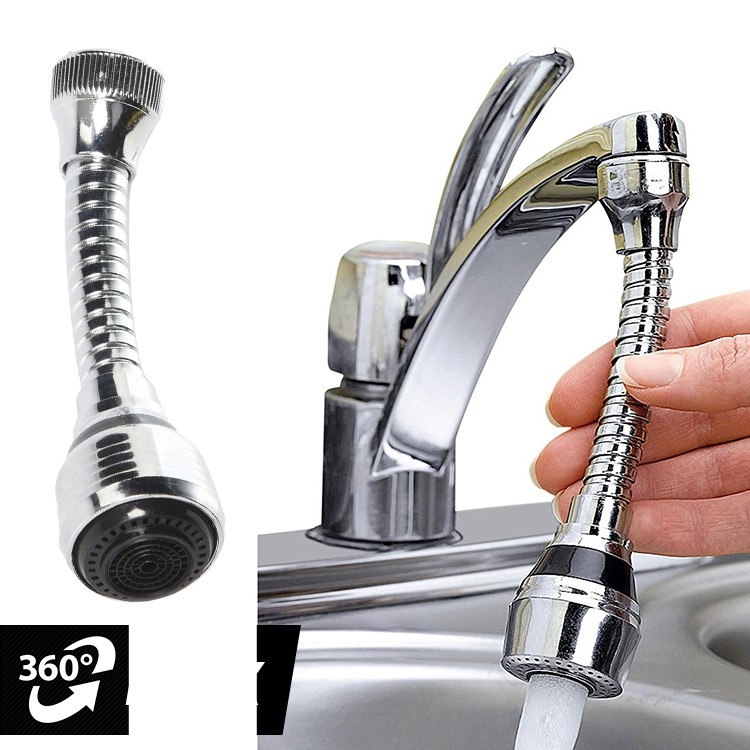 (𝗚𝗶𝗮́ 𝗦𝗶̉) Đầu nối dài vòi nước tăng áp xoay 360 độ chất liệu mạ crome linh hoạt tiện lợi