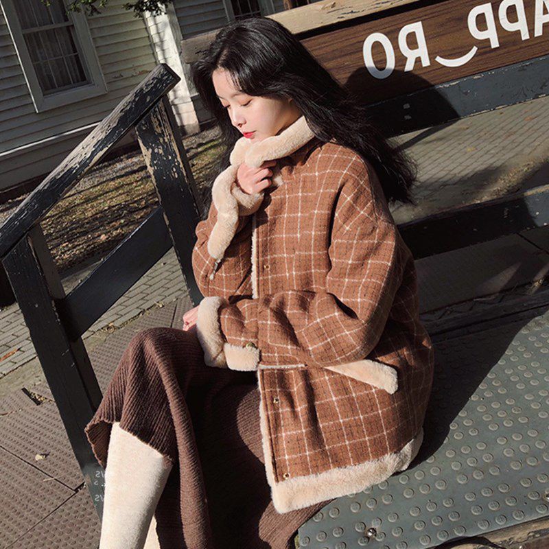 (Hàng Đẹp)Ảnh thật 5 hình cuối.HC017.Áo khoác kẻ caro lông cừu mùa thu đông siêu xinh | BigBuy360 - bigbuy360.vn