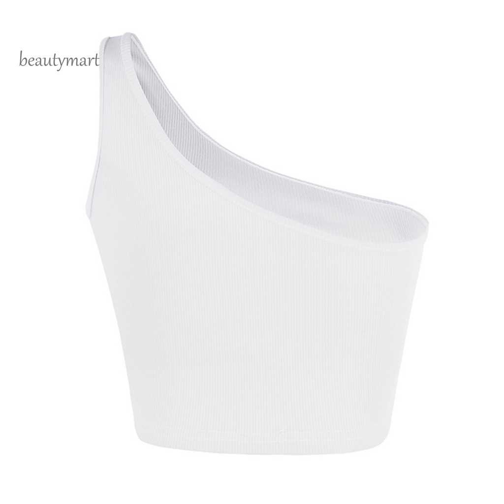 (Shop Amart) Áo Croptop Thiết Kế Lệch Vai 1 Màu Cho Nữ