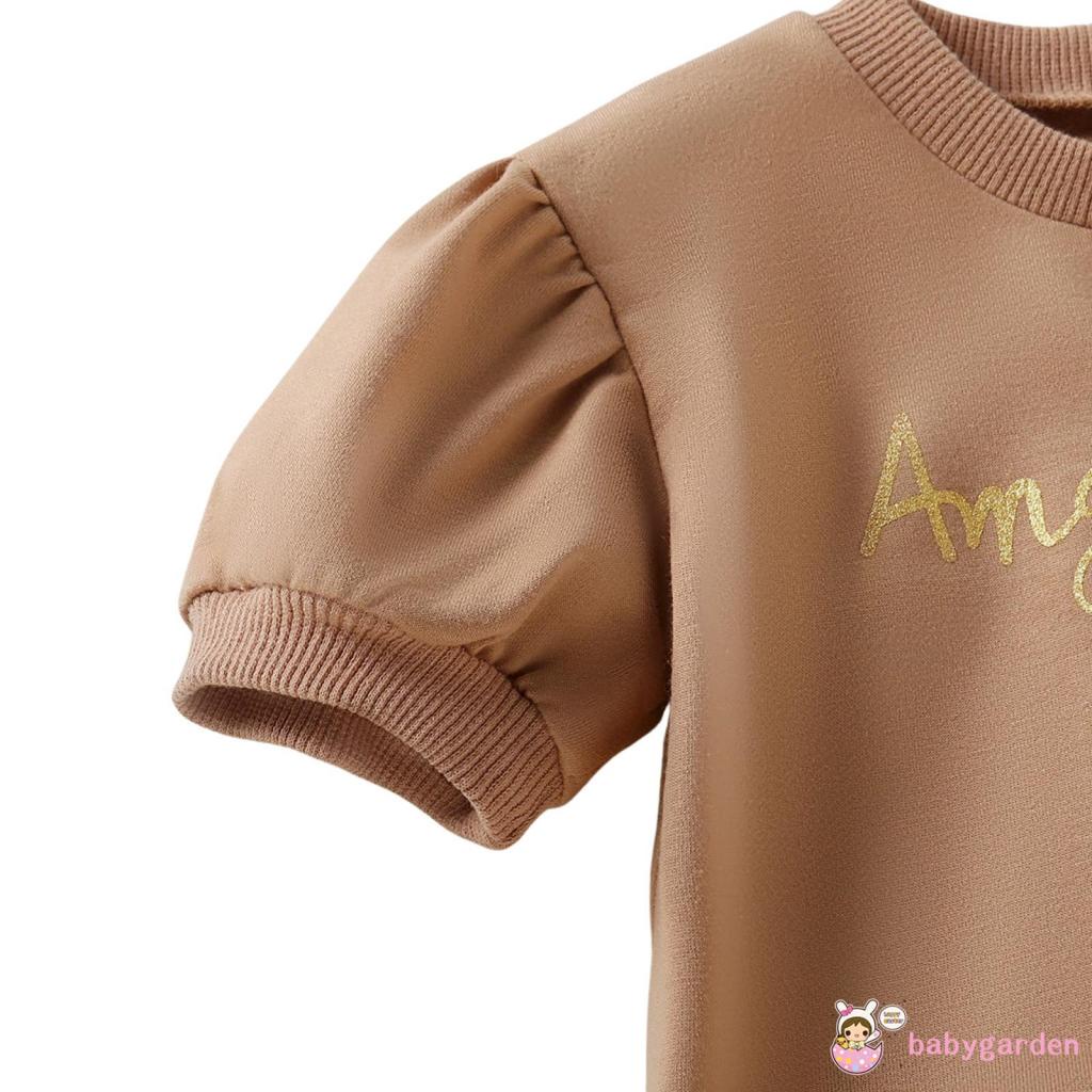 Bộ áo liền quần cổ tròn tay ngắn in chữ cài nút thời trang mùa hè cho bé