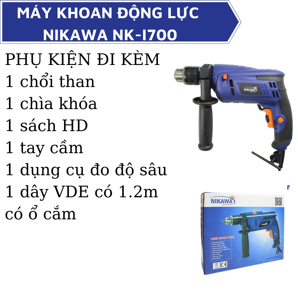 Máy khoan nhật dùng điện cầm tay mini đa năng khoan bê tông khoan gỗ NIKAWA công suất 600w 700w bảo hành chính hãng