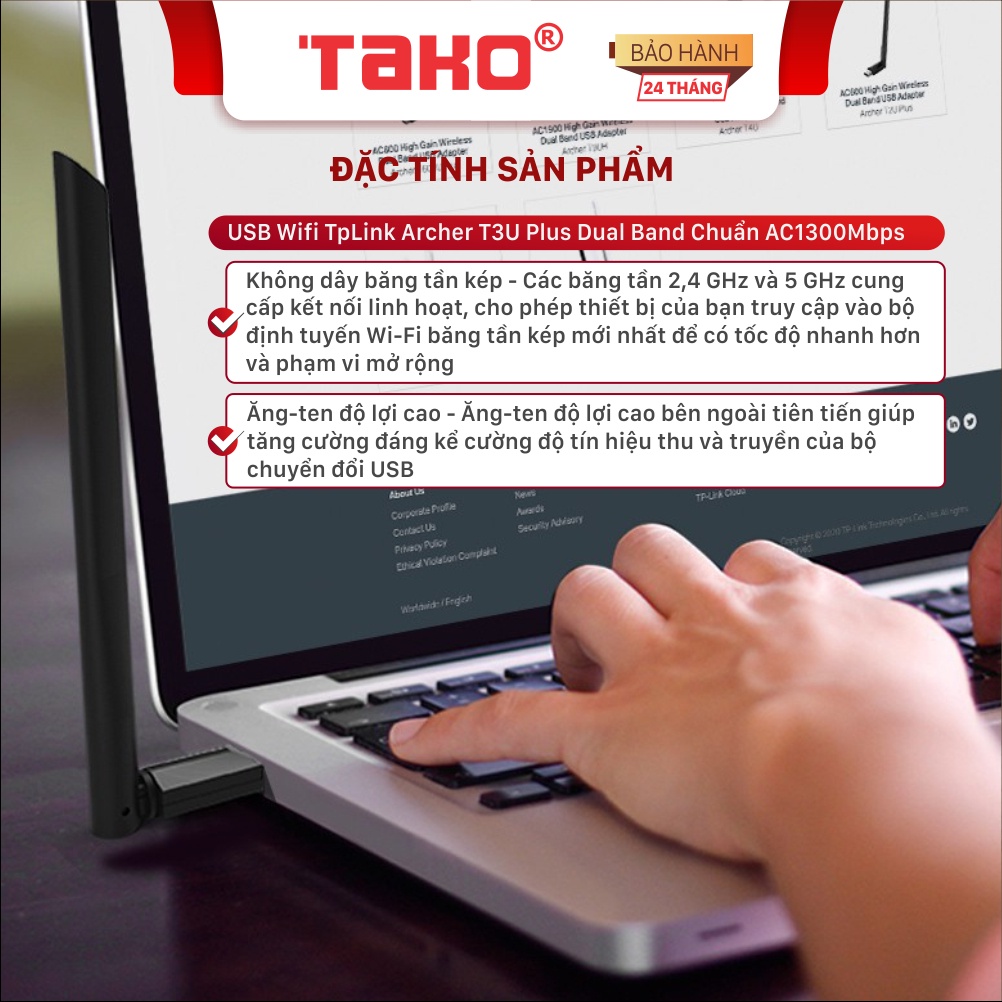 USB Wifi TpLink Archer T3U Plus Dual Band chuẩn AC1300Mbps kết nối nhanh, tốc độ cao. Chính hãng, BH 24 tháng
