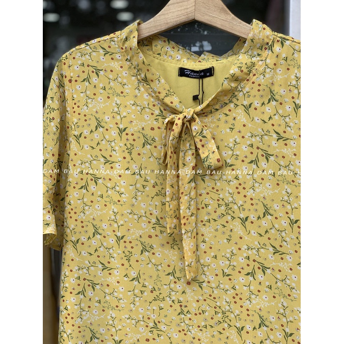 [HANNA] Đầm bầu công sở vải voan mát mùa hè hoa nhí có size 40-80kg vải 2 lớp mềm mát không nhăn có túi đầm dài qu