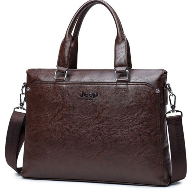 Túi xách cặp da đựng laptop công sở JEEP BULUO 38x28x6cm (Nâu đậm-Nâu sáng-Đen) | BigBuy360 - bigbuy360.vn