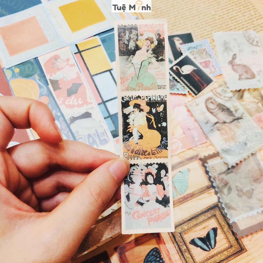Set full phụ kiện trang trí Bullet journal phong cách Aesthetic Luv109, gồm bộ sticker, washi tape Tuệ Minh