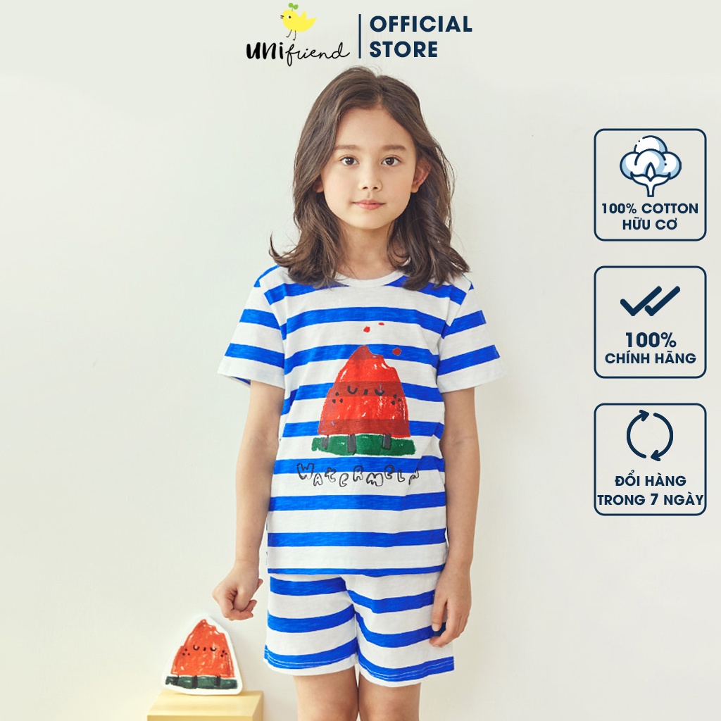 Đồ bộ ngắn tay quần áo thun cotton mịn mặc nhà mùa hè cho bé gái Unifriend Hàn Quốc U3036