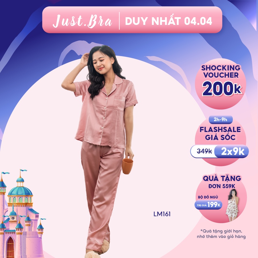 Bộ đồ ngủ cao cấp Just Bra áo cộc quần dài màu sắc thanh lịch LM161