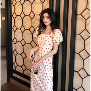 Váy nữ đẹp🍒váy nữ cổ vuông tay bồng họa tiết cherry🍒váy nữ trẻ trung🍒váy xinh