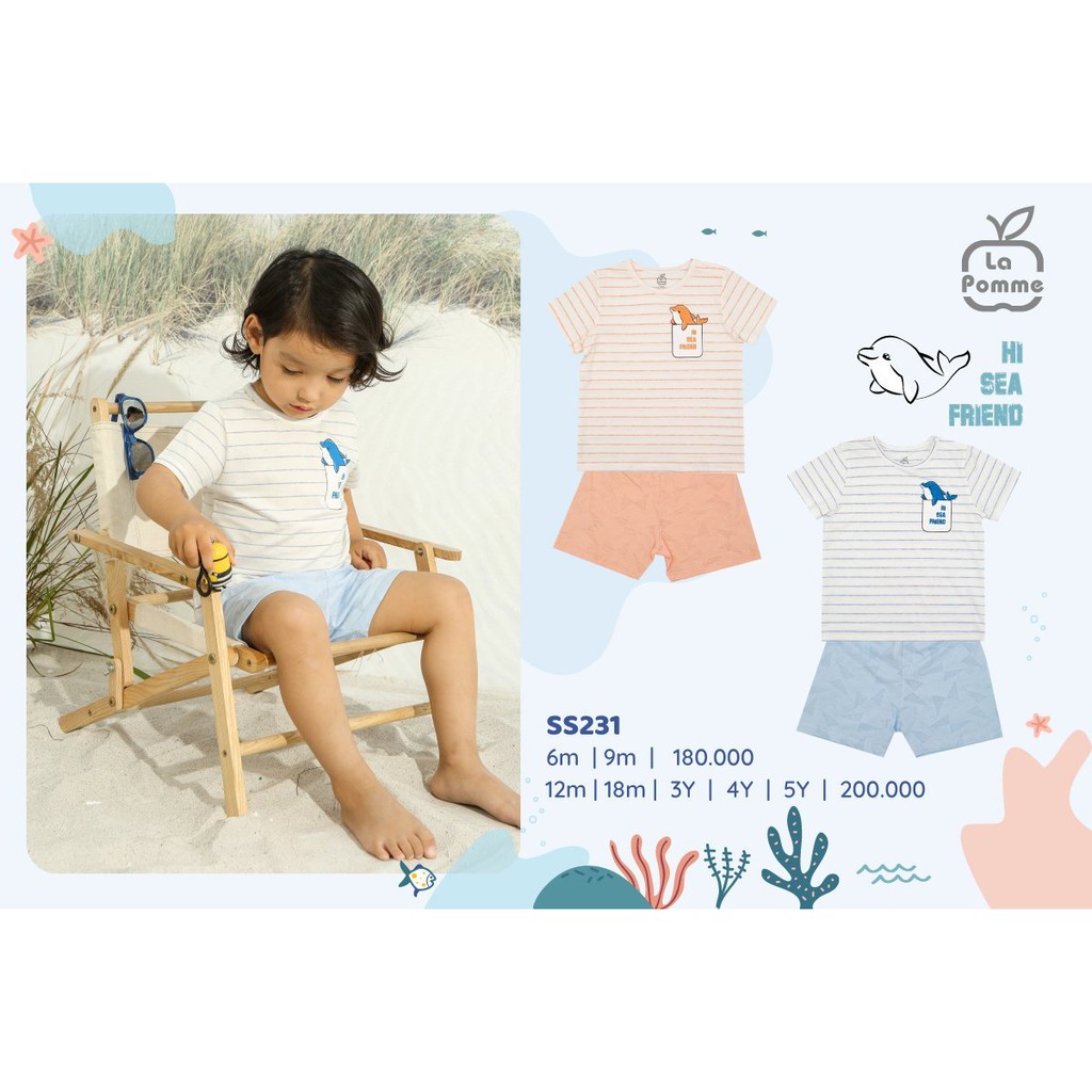 Bộ La Pomme Rayon Cotton cao cấp thấm hút tốt vải mềm mịn an toàn da trẻ em cộc tay cá heo túi nhỏ bé trai bé gái SS231