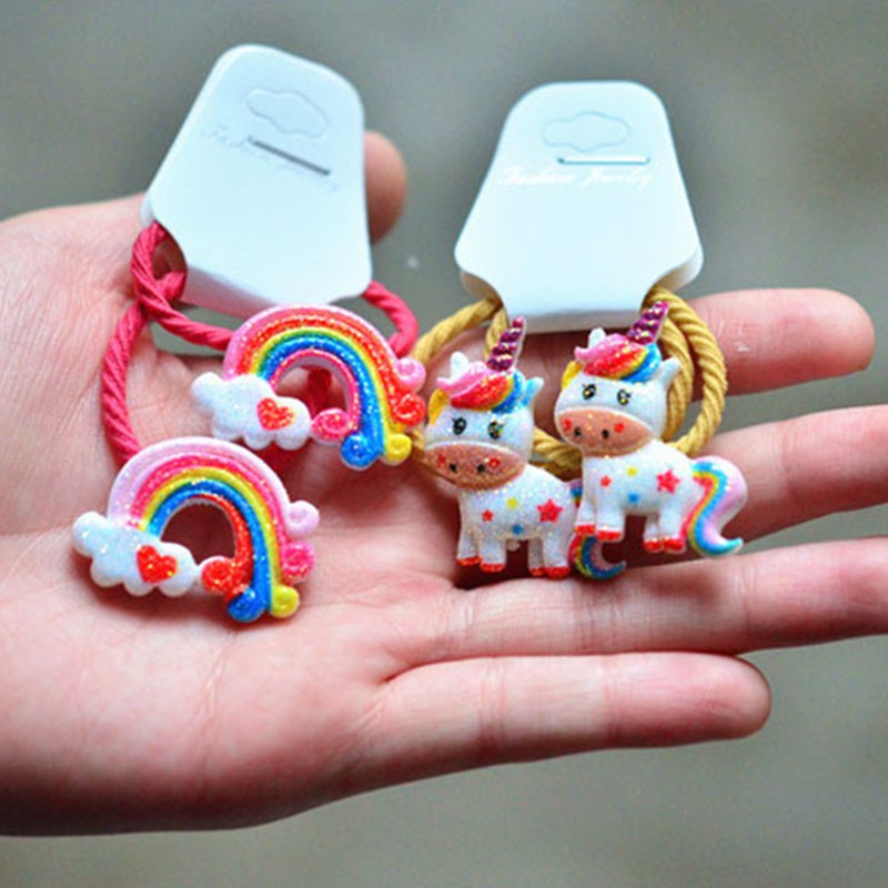 Bộ 2 dây buộc tóc trang trí họa tiết hoạt hình xinh xắn đáng yêu dành cho trẻ em