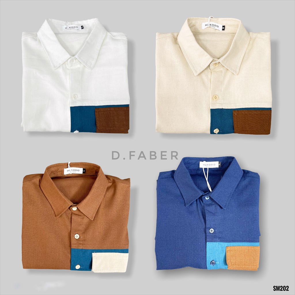 Áo sơ mi nam cổ bẻ phối túi ngực, form dáng Hàn Quốc, chất vải cotton thô pha đũi xuất xịn không nhăn - D. Faber | BigBuy360 - bigbuy360.vn