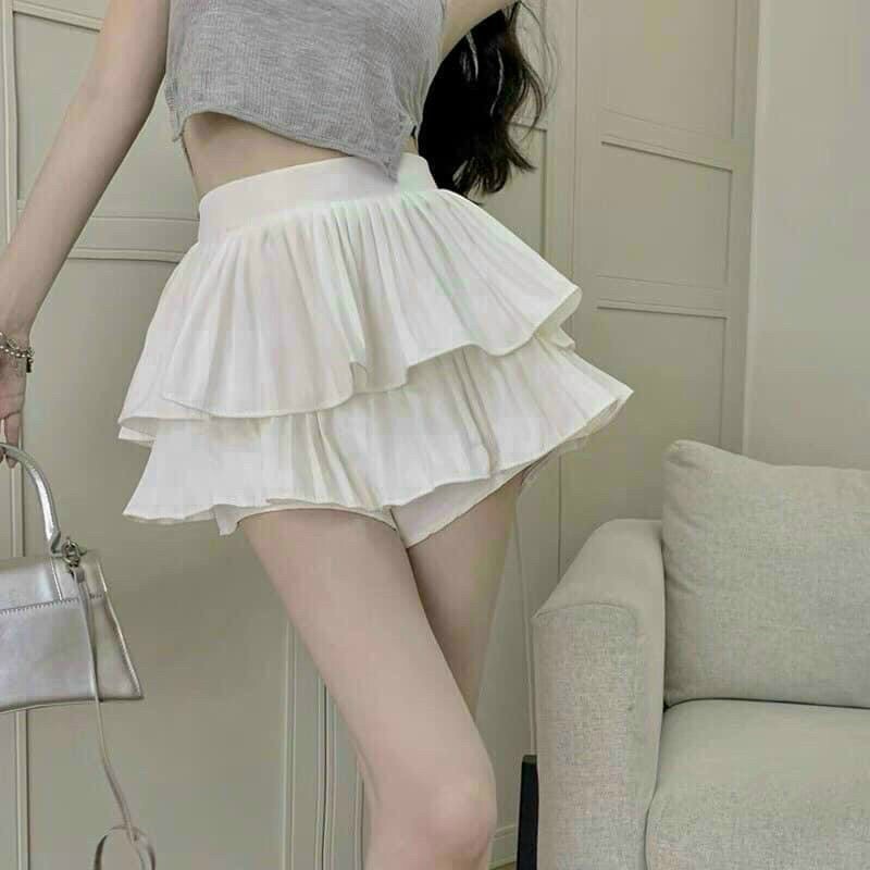 chân váy ngắn dập li 2 tầng