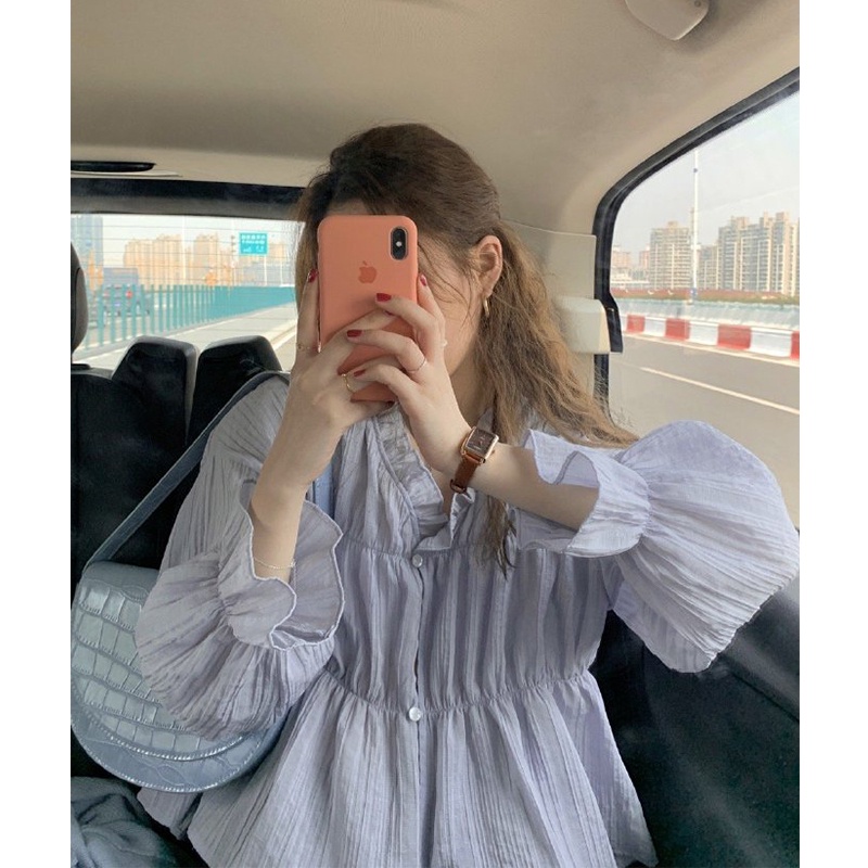 Áo Sơ Mi Tím Tay Dài Phong Cách Hàn Quốc Thời Trang Mùa Hè 2022