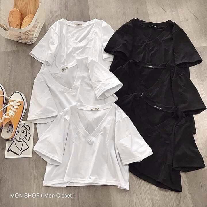 Áo croptop cổ tim ngắn tay form rộng unisex
