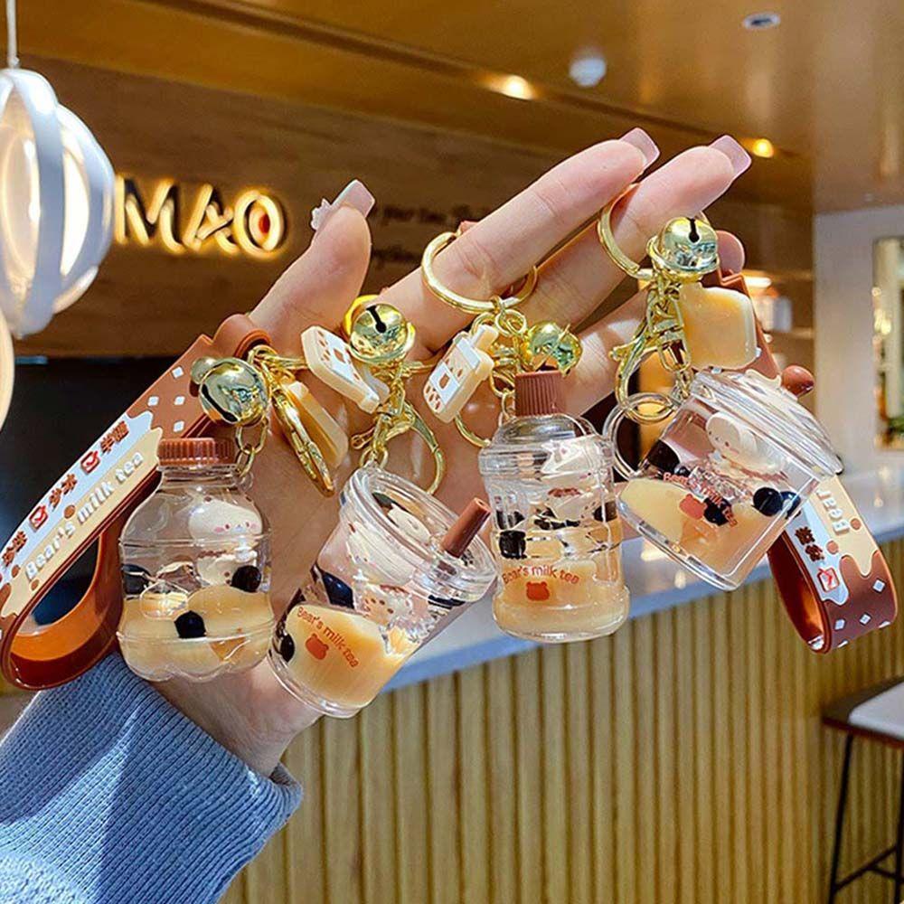 Móc Khóa Hình Ly Trà Sữa / Mèo Hoạt Hình Kiểu Hàn Quốc Dễ Thương