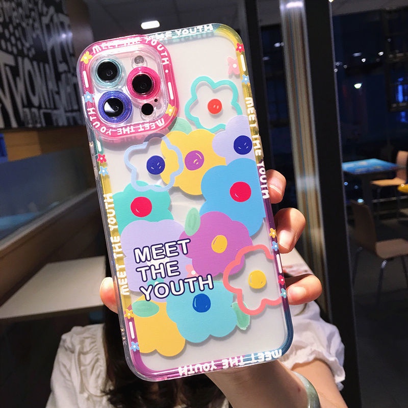 Ốp Điện Thoại Họa Tiết Hoa Và Mặt Cười Màu Sắc Ngẫu Nhiên Cho Iphone
