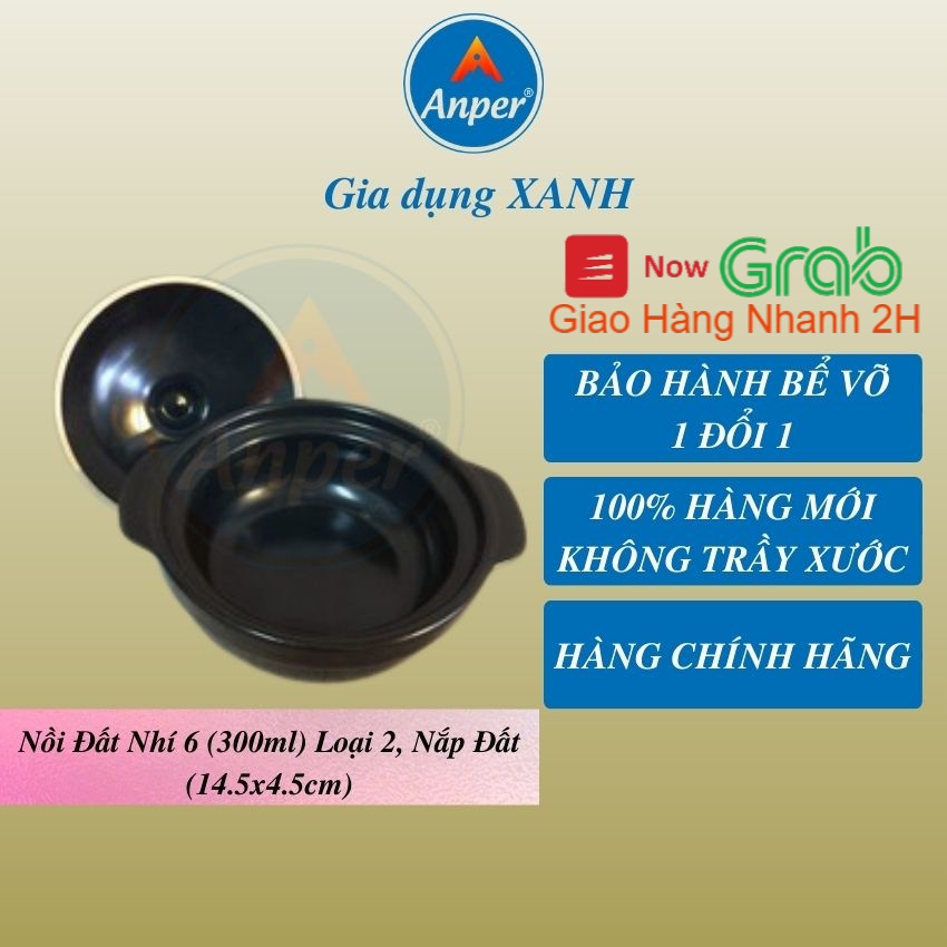 Nồi Đất 300ml Anper Lòng Cạn Nắp Đất Tráng Men Chống Dính , Nồi Hàn quốc ,Nồi Kho Quẹt , Kho Cá , Kho Thịt  Nhí SỐ 6