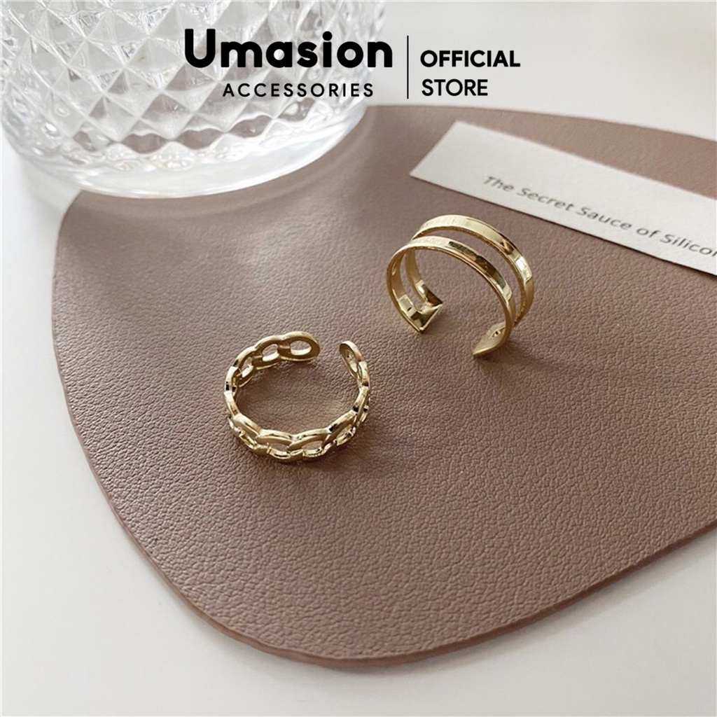 Set bộ 2 nhẫn Umasion - Kích thước tùy chỉnh phong cách Unisex trẻ trung, hiện đại