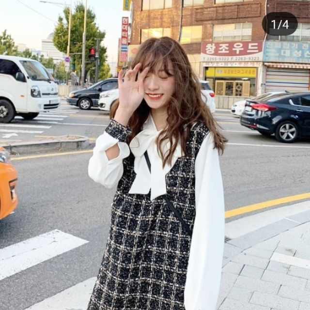 Váy yếm phối sơ mi
