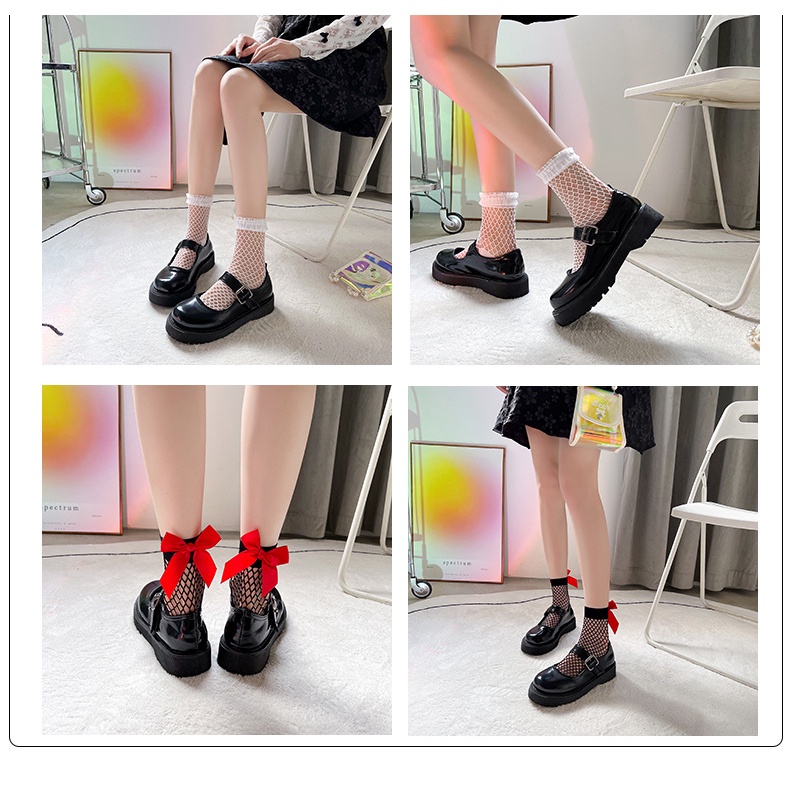 Japanese Lady Lolita Princess Sweet Socks White Bow Fishnet Socks Korean Version Black Lace Fishnet Socks
