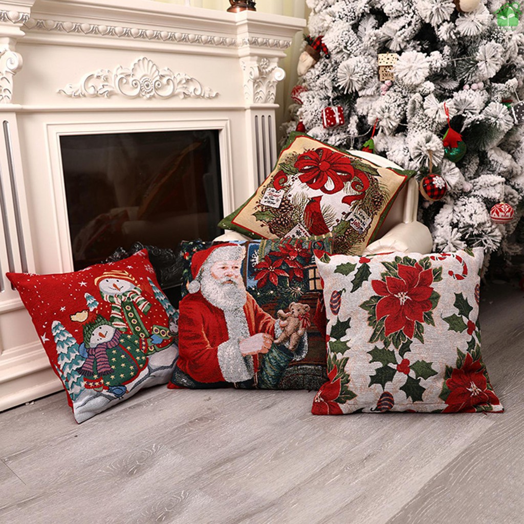 Vỏ Gối In Hình Ông Già Noel Giáng Sinh 2020 45x45cm Trang Trí Nhà Cửa