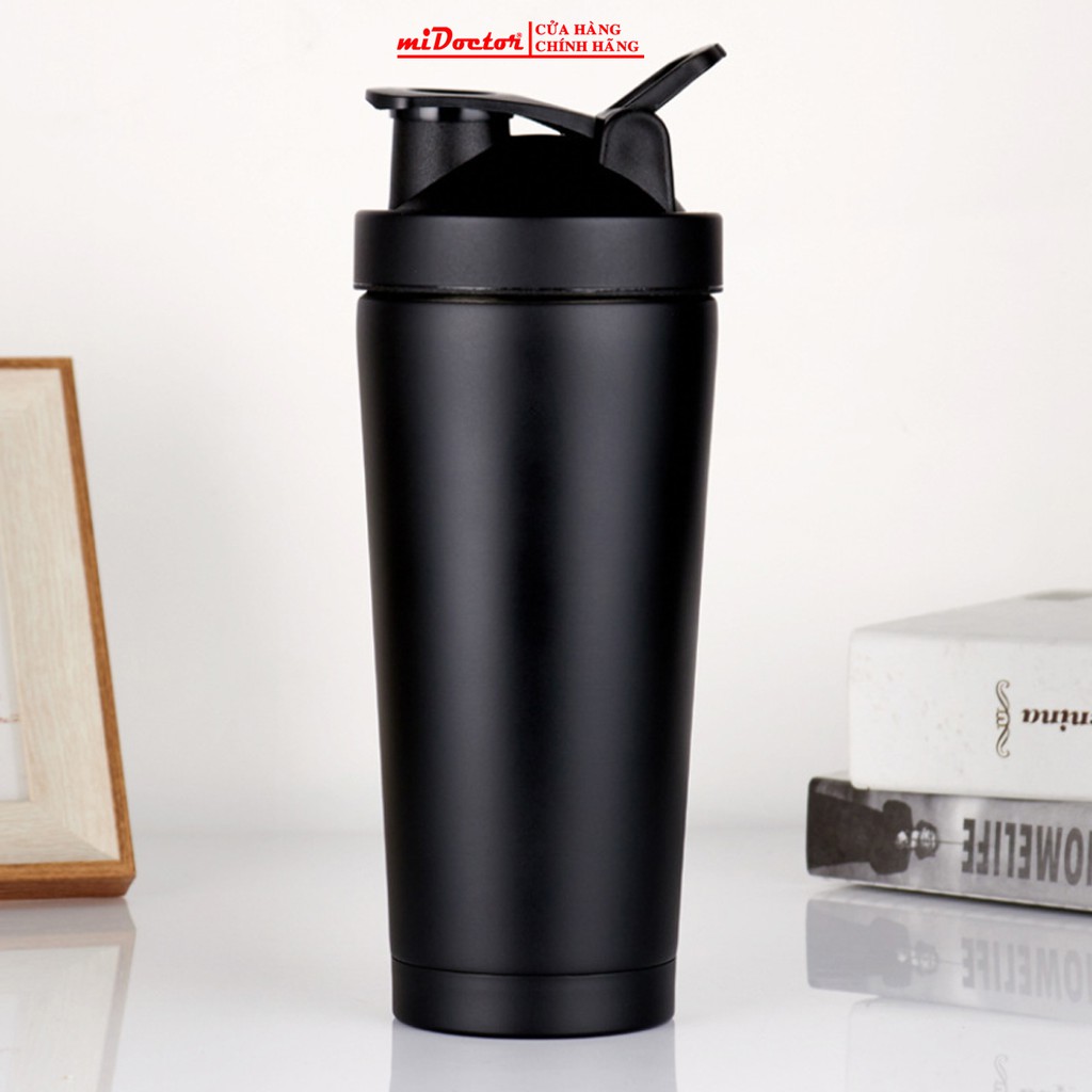 Bình Lắc Inox Tập Gym Shaker Cao Cấp Chính Hãng miDoctor 800ml – Chọn Màu Tặng Kèm Bóng Lò Xo Đánh Bột