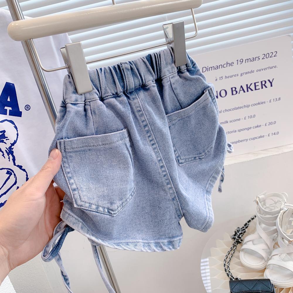 Quần Short Denim Dây Rút Co Giãn Phong Cách Hàn Quốc Thời Trang Mùa Hè Cho Bé Gái 5 Tuổi