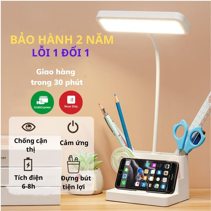 Đèn Học Để Bàn Tích Điện 3 Màu Ánh Sáng Đèn Chống Cận Có Hộp Đựng Bút Và Giá Để Điện Thoại ĐÈN TRẦN PHÚ
