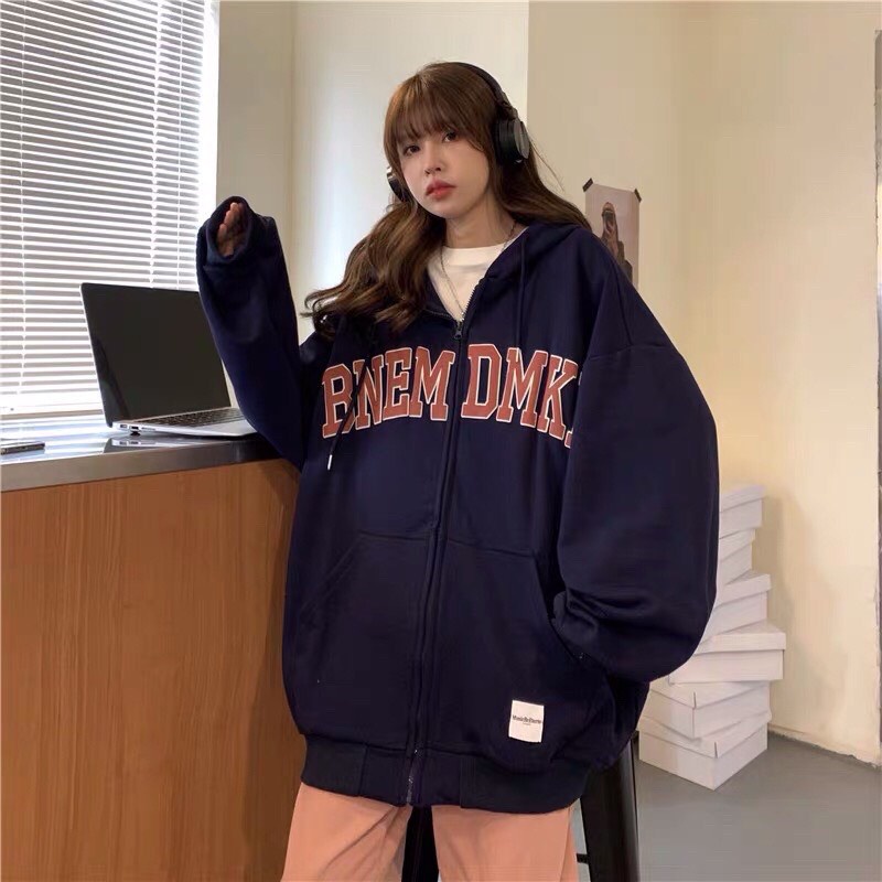 Áo hoodie zip nam nữ UNISEX fom rộng in chữ đỏ chất tăm bo- Áo khoác nỉ thể thao thu đông dày dặn hàn quốc