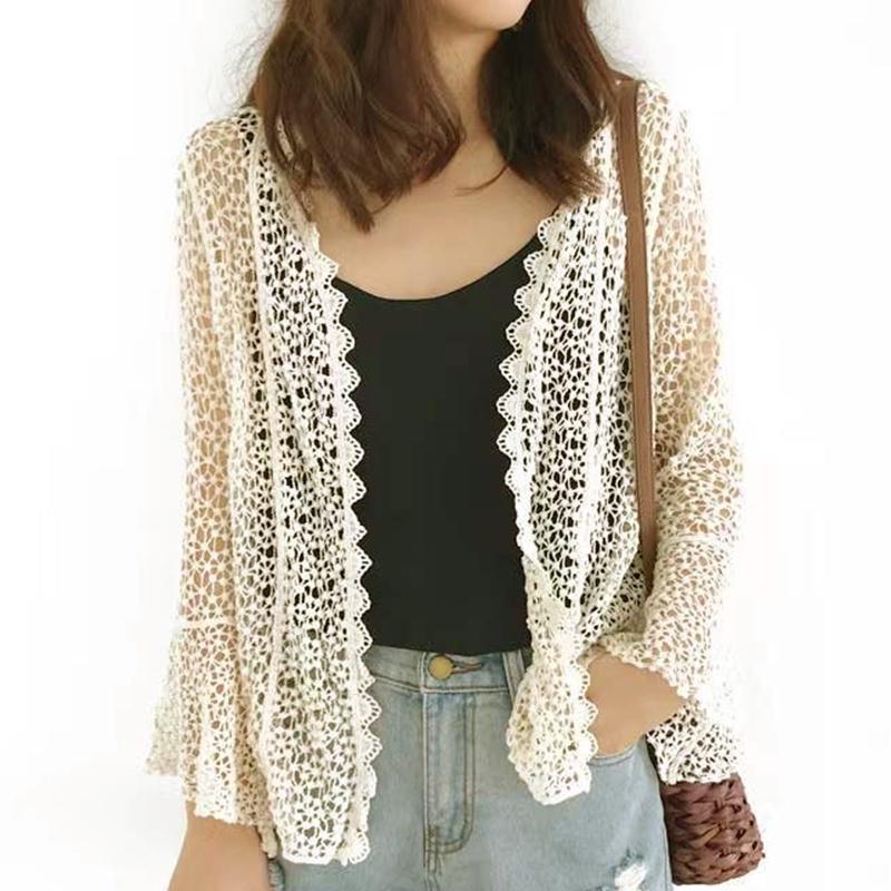 Áo Khoác Len Cardigan Tay Loe Dài Phối Ren Thời Trang Cho Nữ