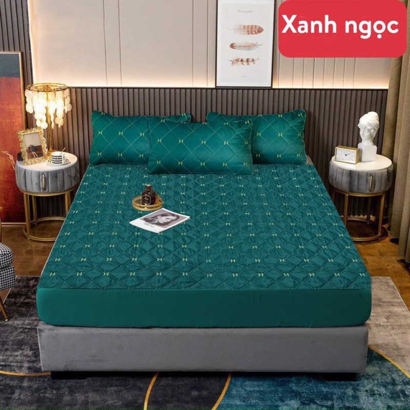 Ga gối bọc chun  lụa trần chữ H mềm mịn dùng cho cả 4 mùa