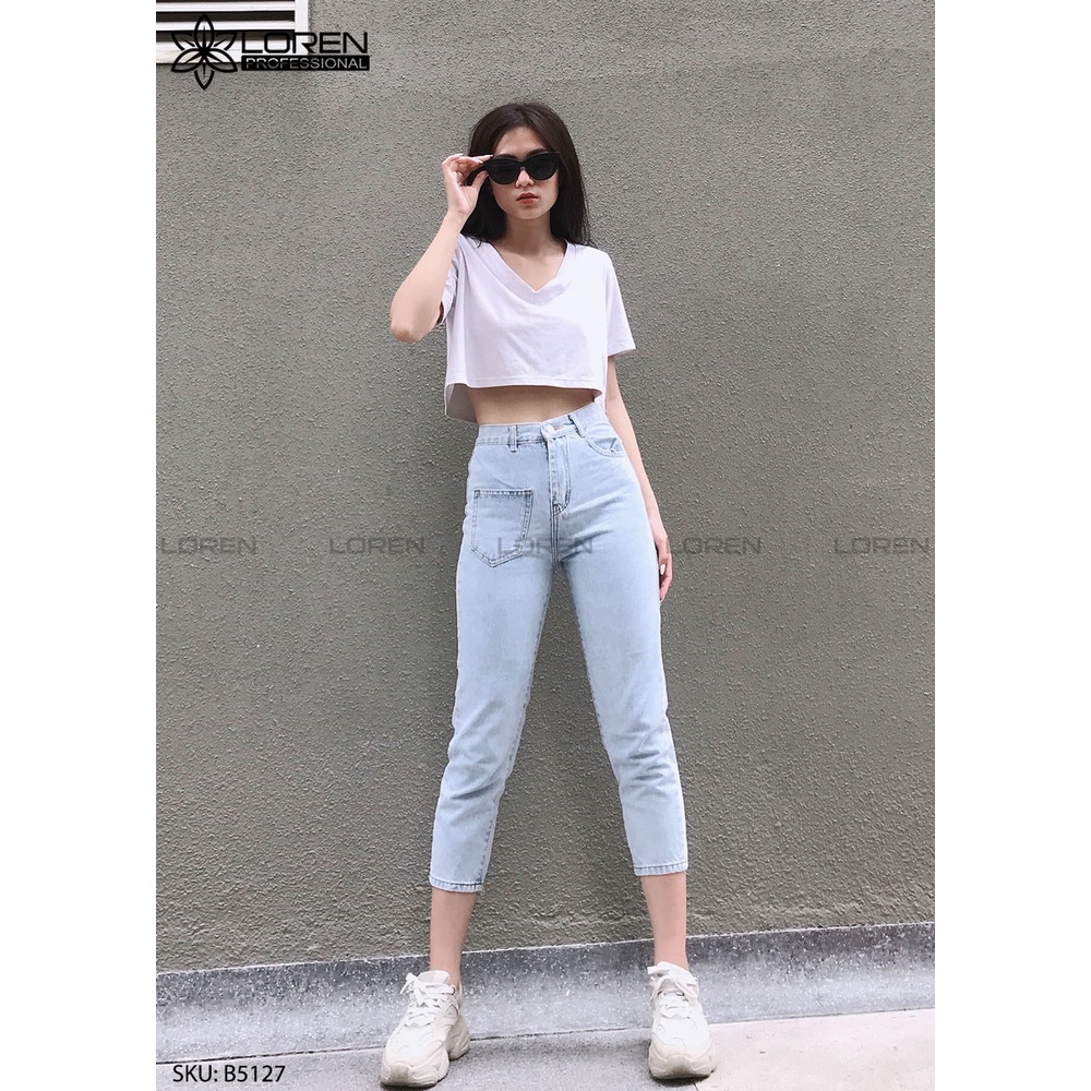 Quần jean baggy kiểu túi đắp xanh B5127