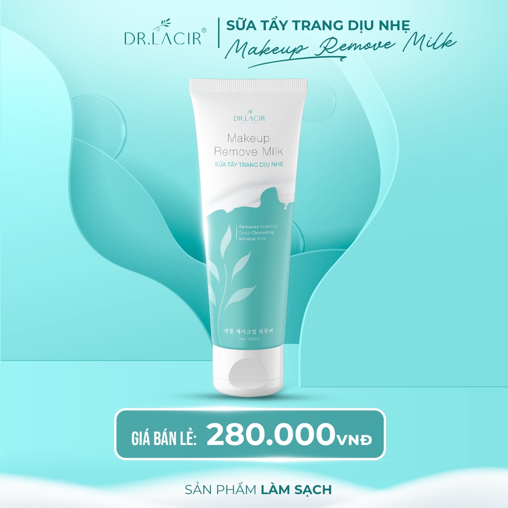 Sữa Tẩy Trang Dịu Nhẹ Drlacir,Chai 120ml,Giúp làm sạch da,làm sạch lớp makeup,cặn bẩn trên da,thải độc da,làm mềm mịn da