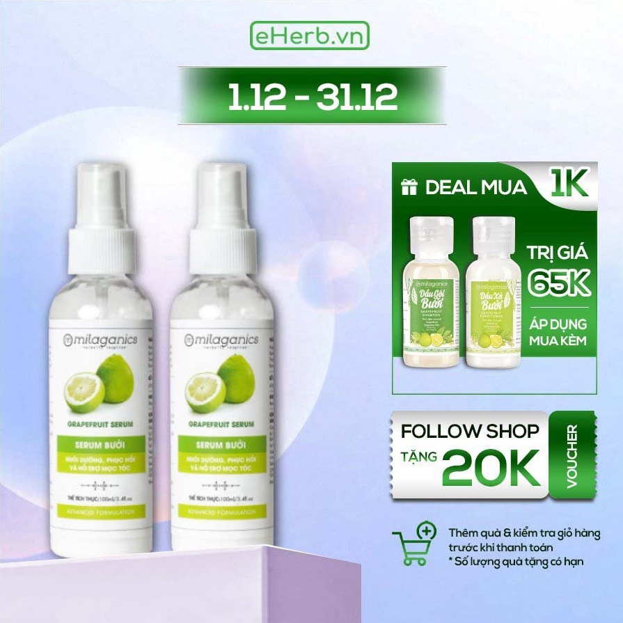 Combo 2 Serum Bưởi Ngừa Rụng Tóc & Kích Thích Mọc Tóc Từ Tinh Dầu Bưởi Nguyên Chất MILAGANICS 250ml (Chai)