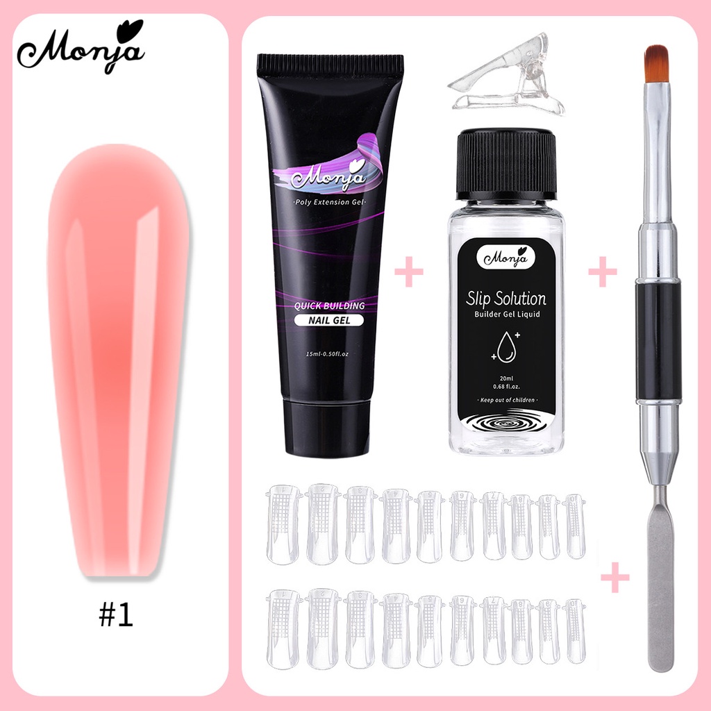 Set 5 dụng cụ làm móng MONJA nước đắp gel UV acrylic/ khuôn móng/ cọ hai đầu/ gel đắp móng nhanh/ 10 mẫu tùy chọn