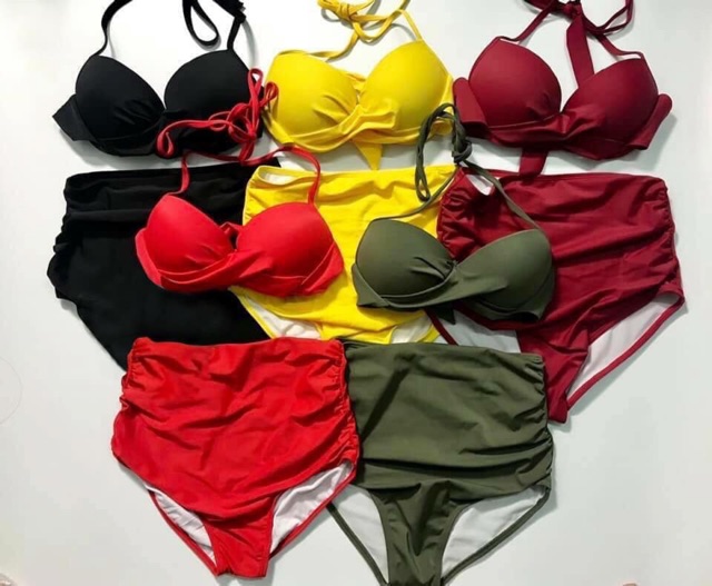 Set bikini cạp cao quần nhúng che bụng