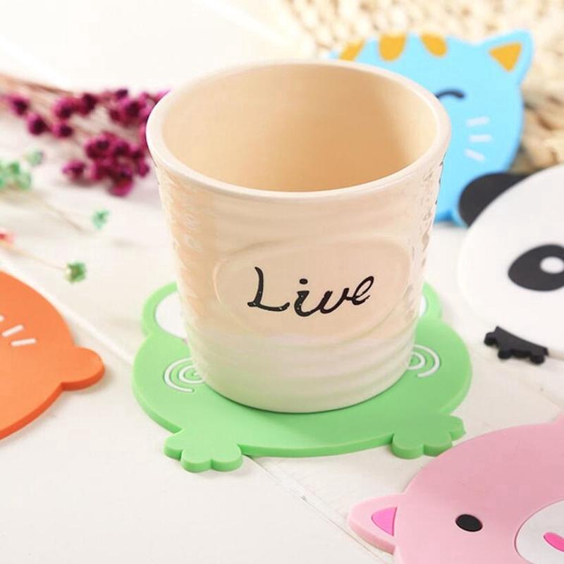 We Flower Tấm lót cốc chống nhiệt bằng nhựa PVC mềm không trơn hình thú hoạt hình