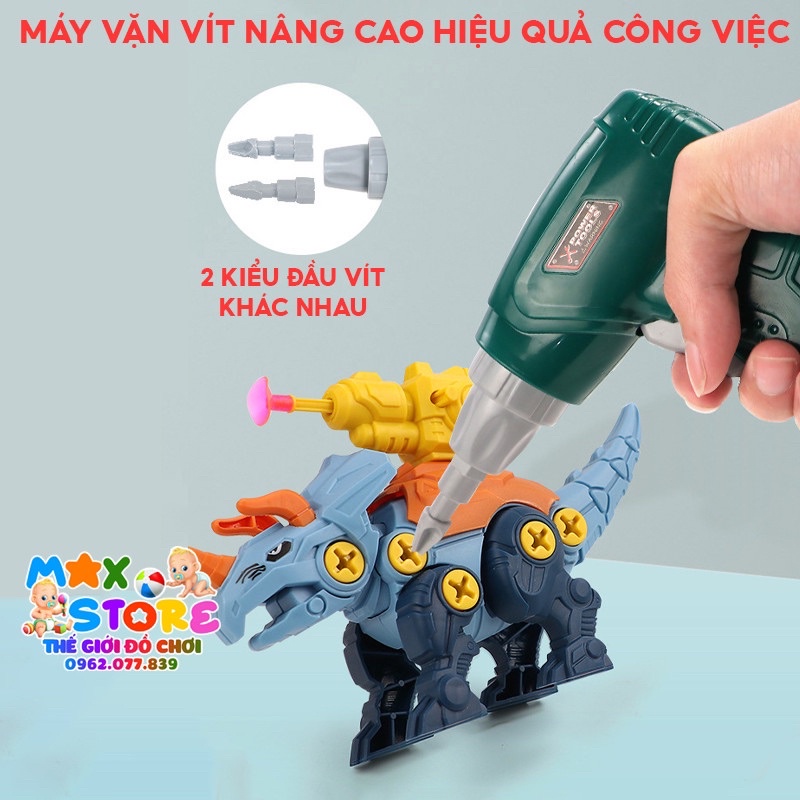 [ MẪU MỚI ] Bộ Đồ Chơi Lắp Ráp 3 Chú Khủng Long Kèm Hộp Nhựa Có Máy Vặn Vít