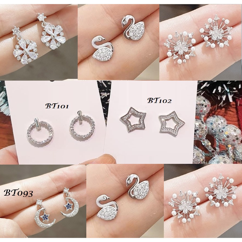 (Nhiều mẫu) Bông Tai Nữ Bạc nhỏ xinh đính đá trang sức cao cấp No.93 Jewelry KT058 KT059 T060 KT061 KT062